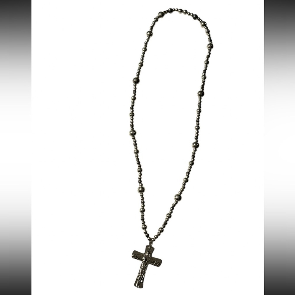 Handmade Unisex Black Beaded Cross Necklace